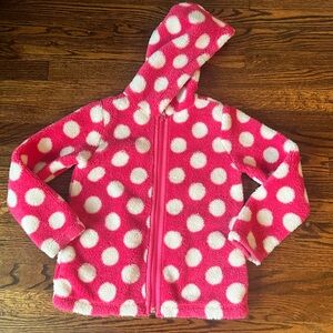 Hanna Andersson Girls Pink White Polka Dot Zip Fleece (size 140/ 10)